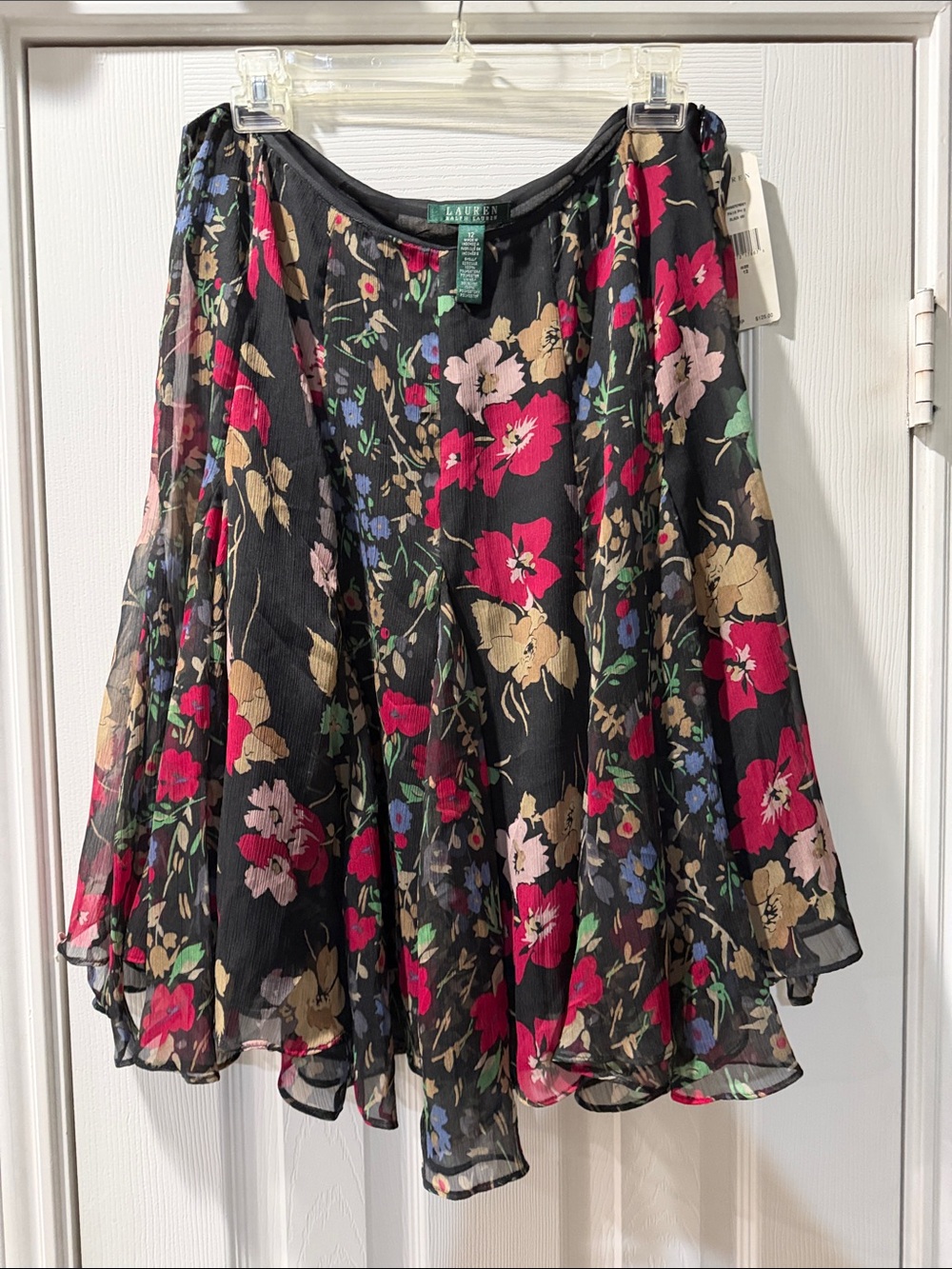 Lauren Ralph Lauren Black Floral Circle Skirt with Pink & Cream Blooms